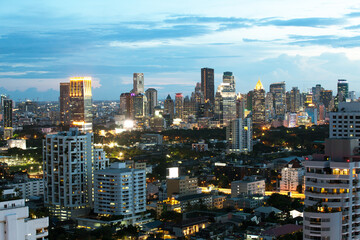  Bangkok Cityscape, Business district with high building at dusk