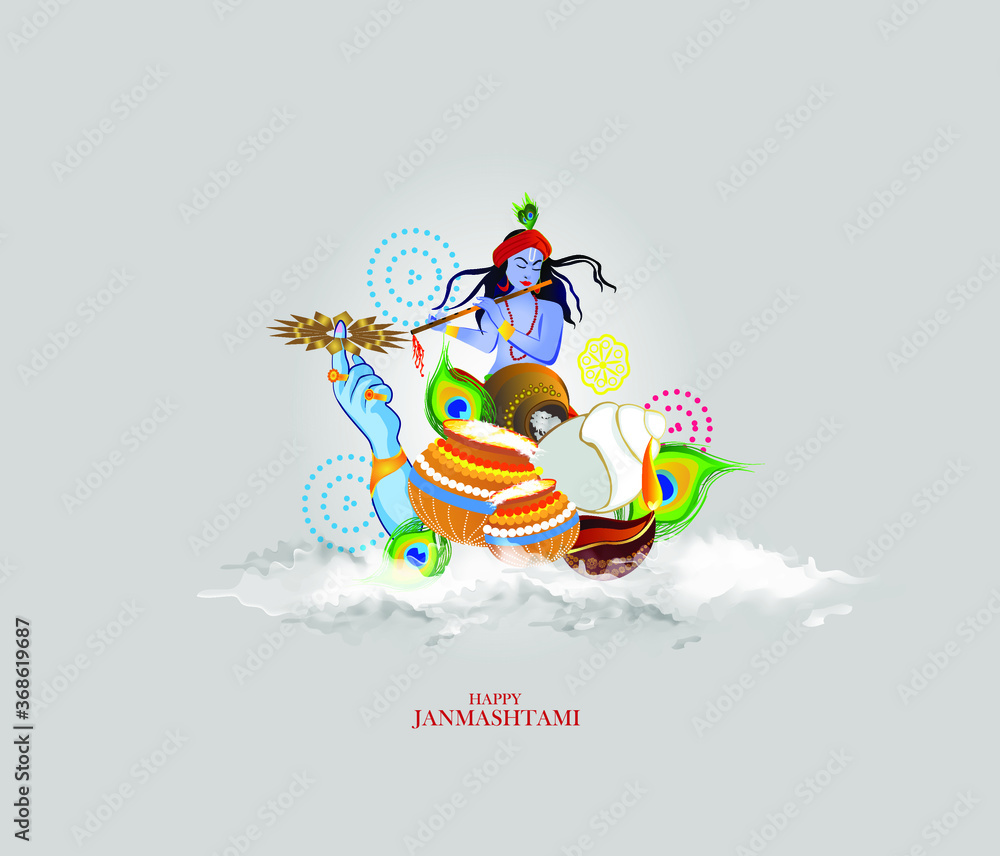 illustration of happy Janmashtami, Lord Krishna in Janmashtami festival of India - obrazy, fototapety, plakaty 