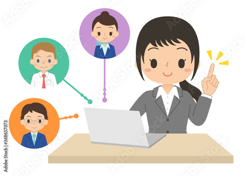 パソコンを使ってオンラインで仕事を共有する女性会社員 テレワーク イラスト Stock Vector Adobe Stock パソコンを使ってオンラインで仕事を共有する女性会社員 テレワーク イラスト Stock Vector Adobe Stock