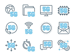 Wall Mural - 5G Technology related vector line icon set. 5G Network outline icons.