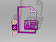 3D illustration of AEP graphics and text around the icon made by metallic dice letters for the related meanings of the concept and presentations