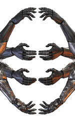 Sticker - Shiva robotic arms, 3d rendering of 4 pairs of arms on white background