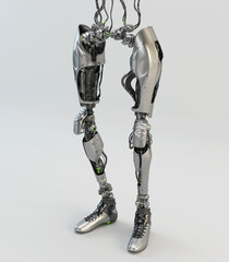 Sticker - Steel artificial robotic leg parts, 3d rendering on light background