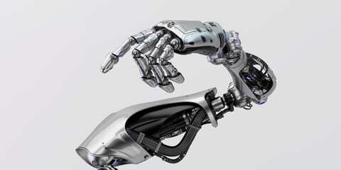 Wall Mural - Sci-fi robotic arm pointing with index finger, 3d rendering