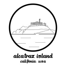 Circle Icon Line Alcatraz Island. Vector Illustration
