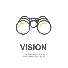 Wall Mural - Vision icon vector symbol. Discovery look in binocular line style pictogram in flat style. View and search outline illustration with black sign of business idea finding. Planning concept. H20