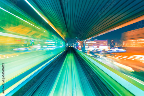 Fotografía Abstract high speed technology POV train motion blurred concept from the Yuikamo