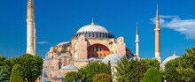 Beautiful Panoramic View Of Old Hagia Sophia, Famous Great Mosque, Former Byzantine Cathedral, Istanbul, Turkey