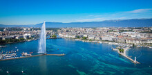 Aeial View Over Lake Geneva In Switzerland - Drone Photography