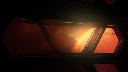  Mars in the windows of an approaching spaceship.