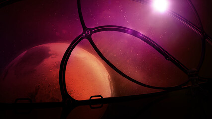 Wall Mural - view of mars from a fantastic spaceship.