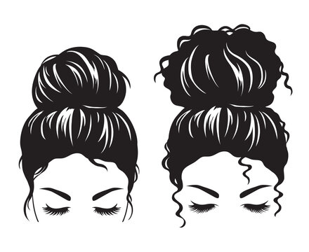 Fototapete - Silhouette image of a woman face with messy hair bun and long eyelashes vector illustration.