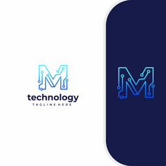 Wall Mural - Letter M Technology, Line Dot Connection Logo