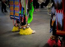 American Indian Dancers In Handmade Beaded Leather Moccasins Decorated With Jingle Bells At A Powwow In San Francisco