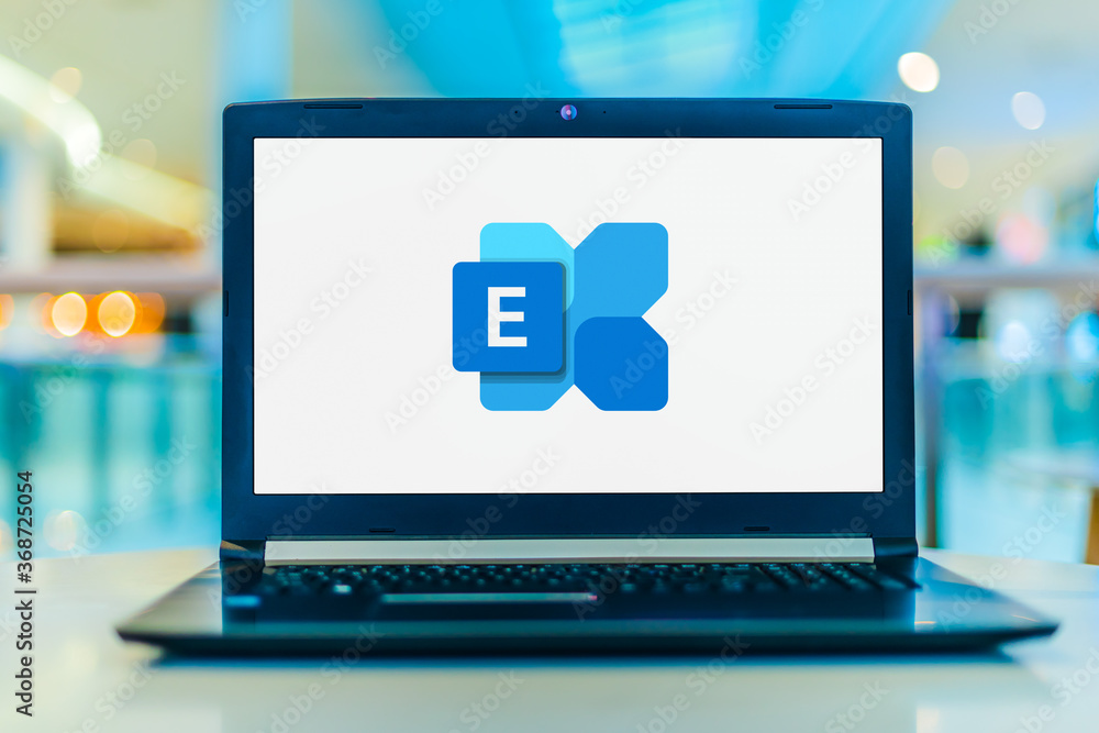 Laptop computer displaying logo of Microsoft Exchange Stock Photo ...