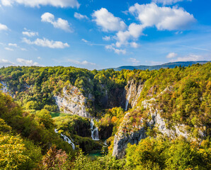 Wall Mural - Plitvice lakes and several waterfalls