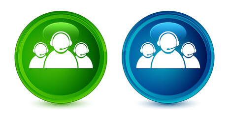 Customer care team icon artistic shiny glossy blue and green round button set