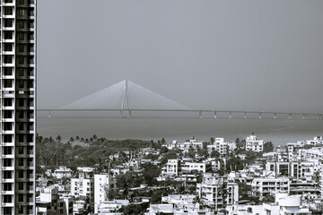 Mid-day view of Mumbai cityscape, Bandra–Worli Sea Link, officially called Rajiv Gandhi Sea Link.