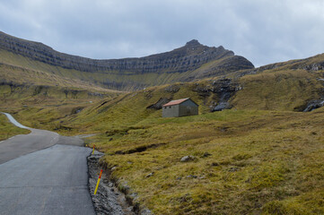 Amazing view in Faroe Islands (Denmark, Europe). Beautiful Panoramic Scene Of Nordic Islands