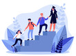 © Bro Vector - Students helping each other to climb upstairs. High school graduate, holding hands, team of friends flat vector illustration. Education, teamwork concept for banner, website design or landing web page