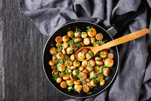 Fotomural Spanish tapas sauteed garlic mushrooms, top view