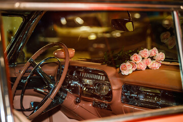 Poster - beautiful pink retro car interior