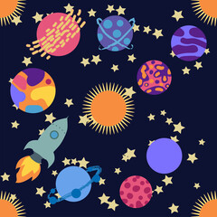  Seamless outer space ufo rocket science kids background pattern