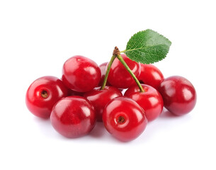 Poster - Sweet cherry fruits with leaves isolated