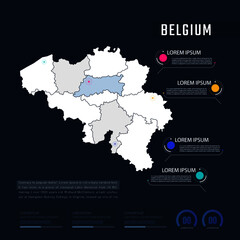  Belgium country map infographics vector with pointer marks and circle chart.  Editable Infographics template. Vector illustration