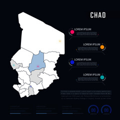 Wall Mural - Chad country map infographics vector with pointer marks and circle chart.  Editable Infographics template. Vector illustration
