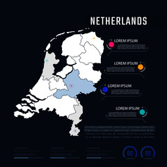 Wall Mural - Netherlands country map infographics vector with pointer marks and circle chart.  Editable Infographics template. Vector illustration