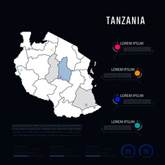 Wall Mural - Tanzania country map infographics vector with pointer marks and circle chart.  Editable Infographics template. Vector illustration