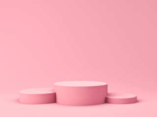 Aufkleber - Blank pink product podium pedestals isolated on pink pastel color background with shadow 3D rendering
