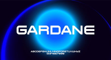 Poster - gardane, a geometric technology science alphabet wide font. digital space typography vector illustra