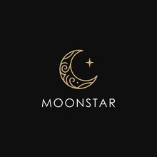 Elegant Crescent Moon And Star Logo Design Line Icon Vector In Luxury Style Outline Linear, Ramadan Kareem, Crescent Moon And Star Illustration For Background Banner, Abstract Crescent Moon Logo