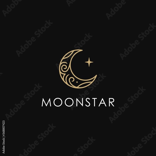 Fotografía elegant crescent moon and star logo design line icon vector in luxury style outl