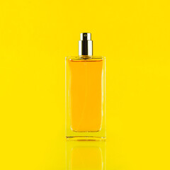 Wall Mural - Perfume bottle on a light yellow background