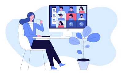 Wall Mural - vector illustration for video conference, remote work, technology concept. group video conference. m