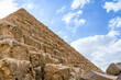Closeup view on a great pyramid of Cheops in Giza plateau. Cairo, Egypt