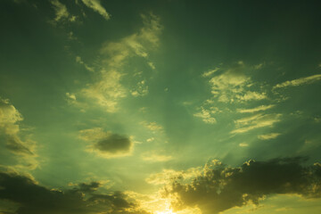 large heavy clouds slowly float across the blue beautiful sky. stunning landscape and view. .