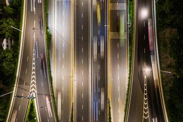 Wall Mural - Arial view of overpass at night