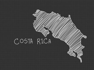 Wall Mural - Costa rica map freehand sketch on black background.