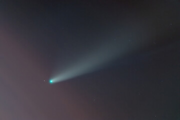 Wall Mural - comet c / 2020 f3 (neowise) in the twilight sky among the clouds. photo of a real comet through a te