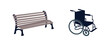 © The img - Wheelchair and bench flat color vector objects set