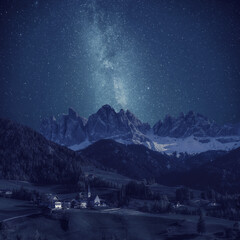 Wall Mural - landscape with stars above dolomites mountains