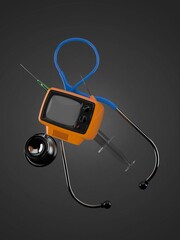 Wall Mural - Old TV with stethoscope and syringe