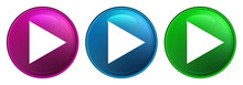 Play icon magic glass design round button set illustration