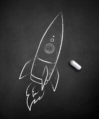 Wall Mural - Chalk drawn illustration of rocket