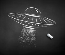 Chalk Drawn Illustration Of UFO