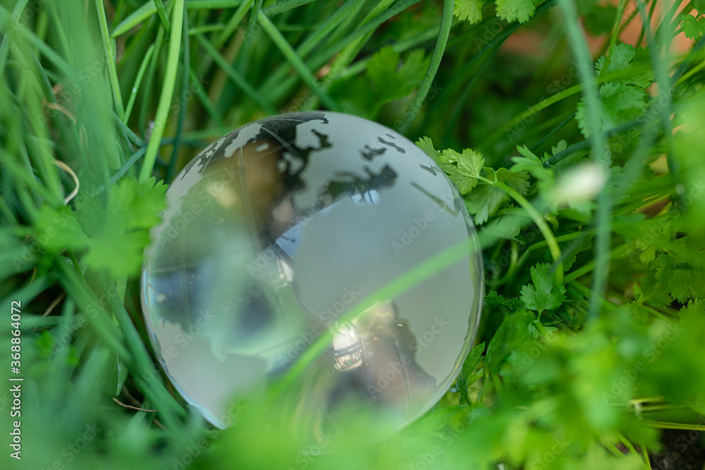 earth green concept glass sphere. - obrazy, fototapety, plakaty 